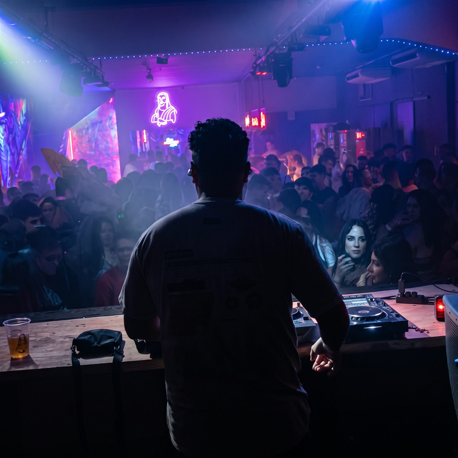 Moreno tocando em balada à noite com pista cheia